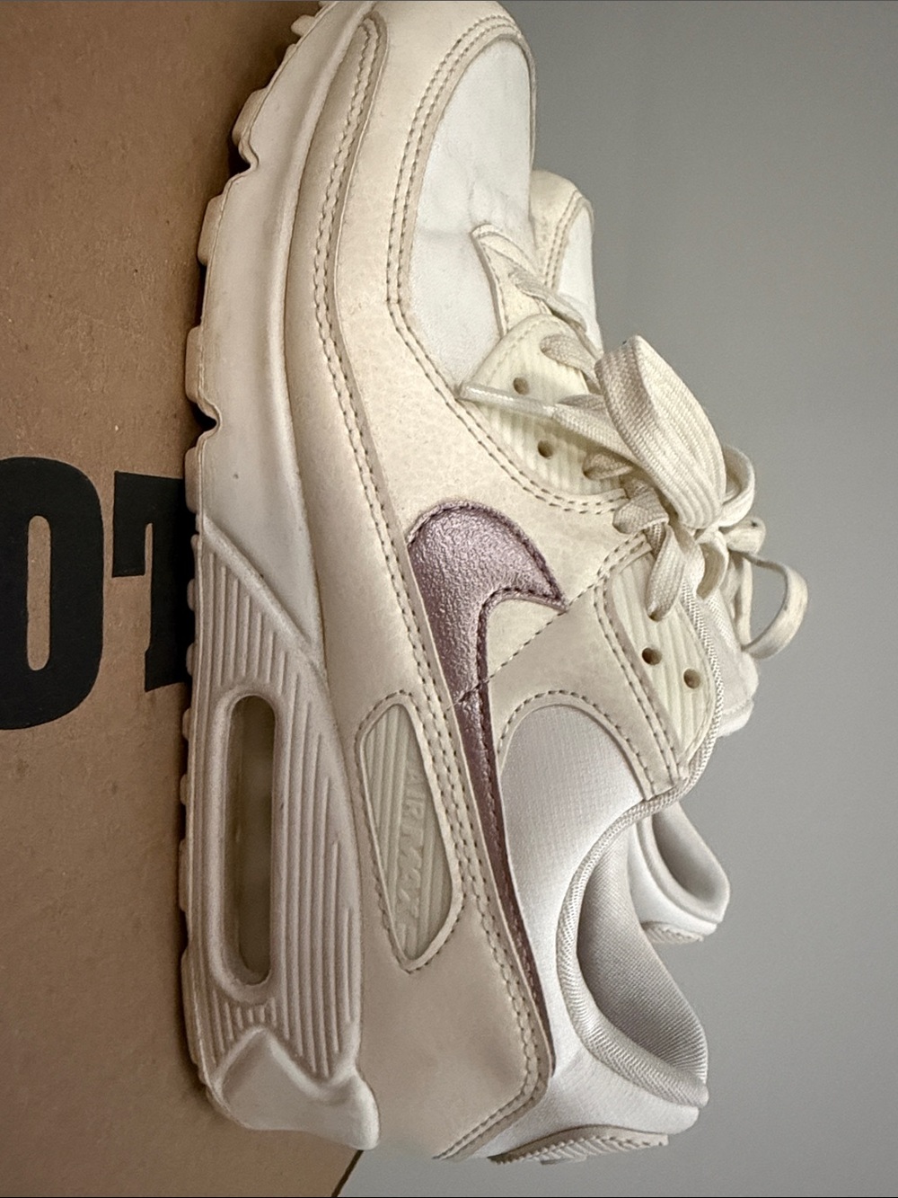 Nike Cream Leather Sneakers with Mauve Swoosh